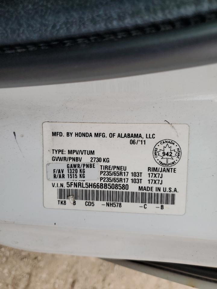 5FNRL5H66BB508580 2011 Honda Odyssey Exl