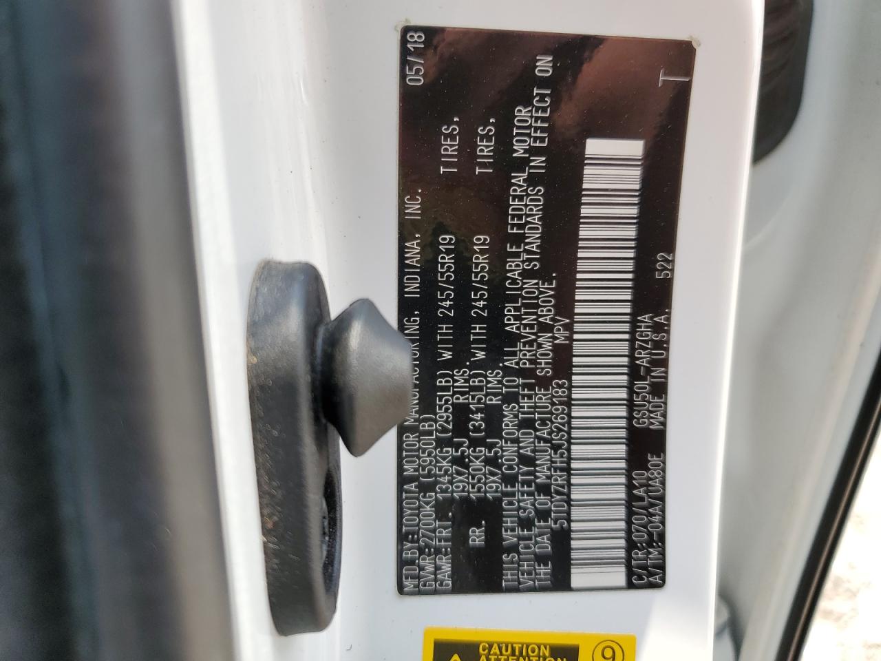 5TDYZRFH5JS269183 2018 Toyota Highlander Limited