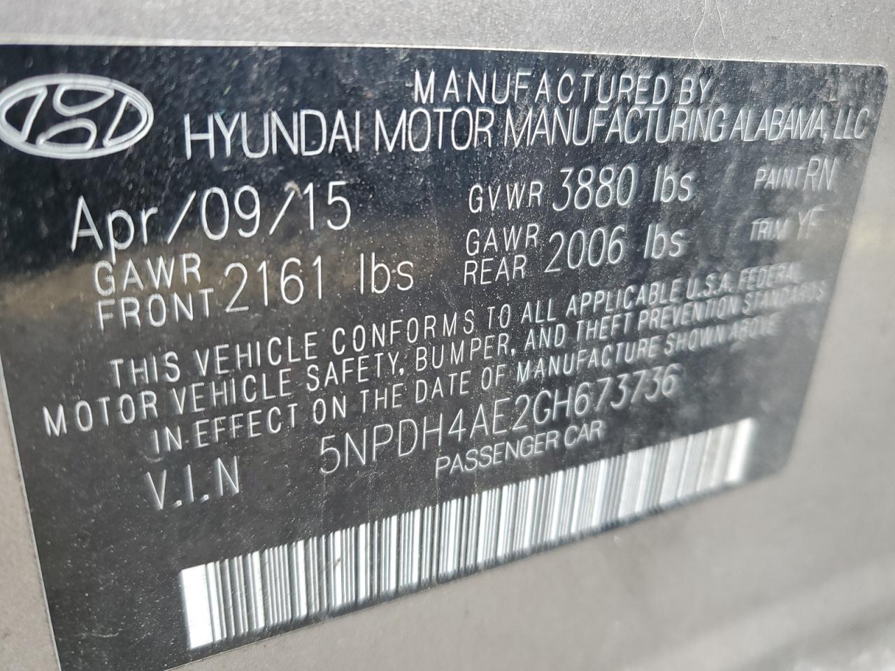 5NPDH4AE2GH673736 2016 Hyundai Elantra Se