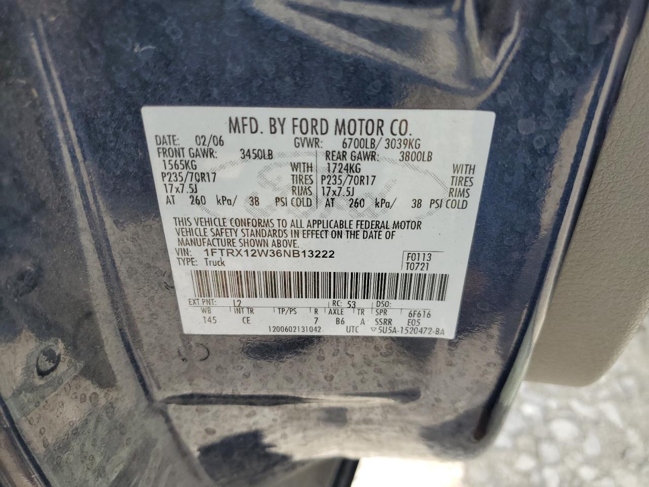 1FTRX12W36NB13222 2006 Ford F150