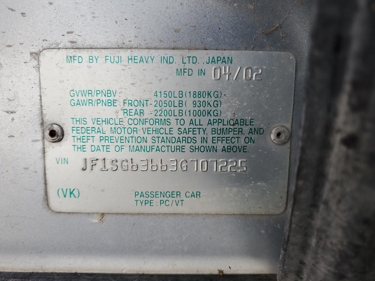 JF1SG63663G707225 2003 Subaru Forester 2.5X