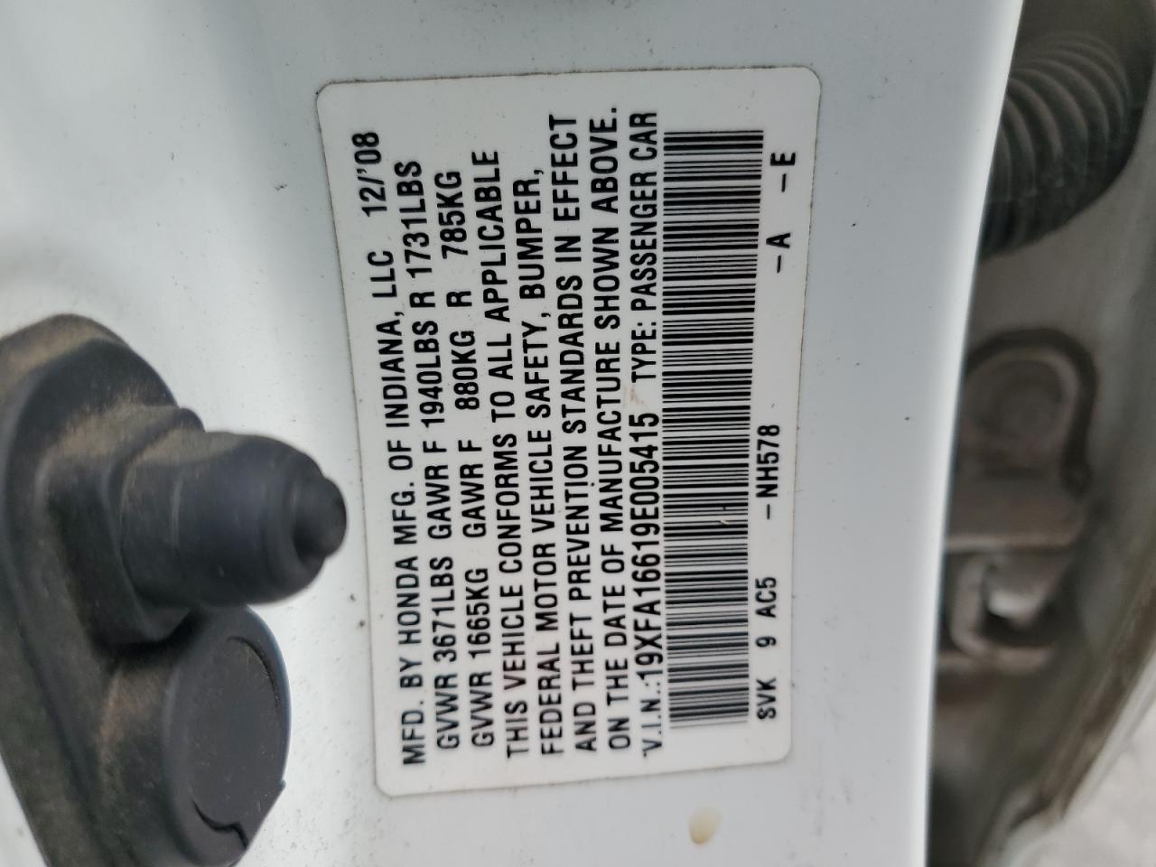 19XFA16619E005415 2009 Honda Civic Lx-S