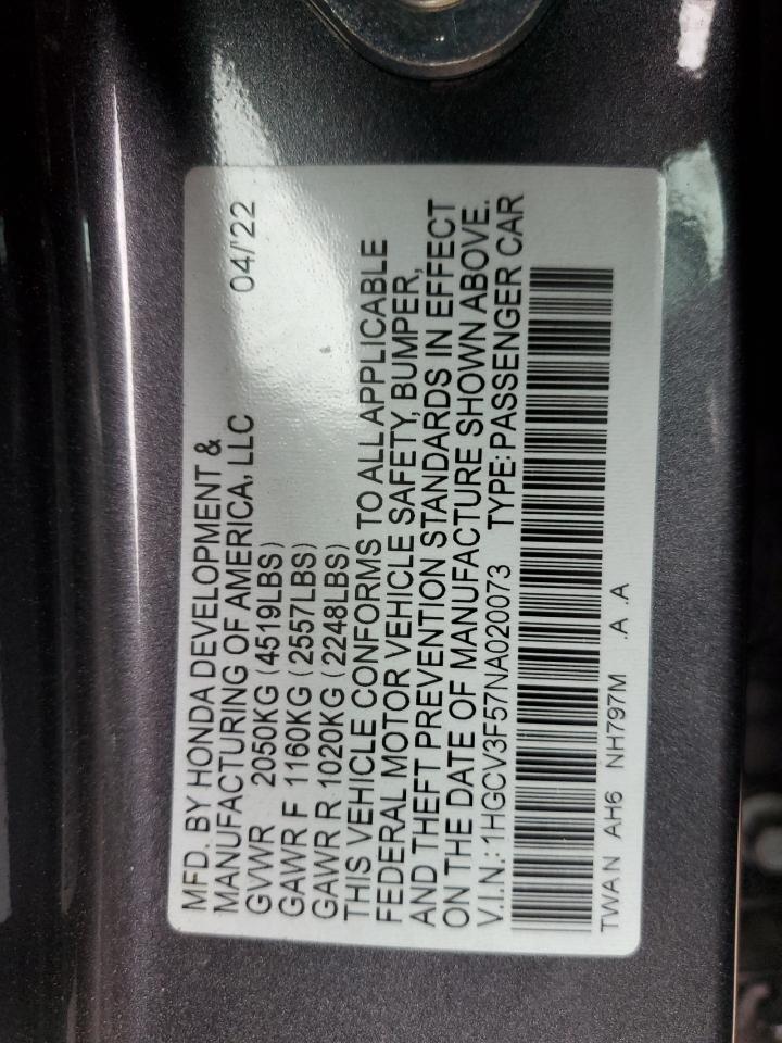 1HGCV3F57NA020073 2022 Honda Accord Hybrid Exl