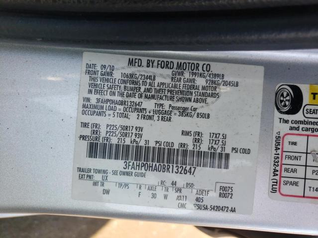 2011 Ford Fusion Se VIN: 3FAHP0HA0BR132647 Lot: 55134684