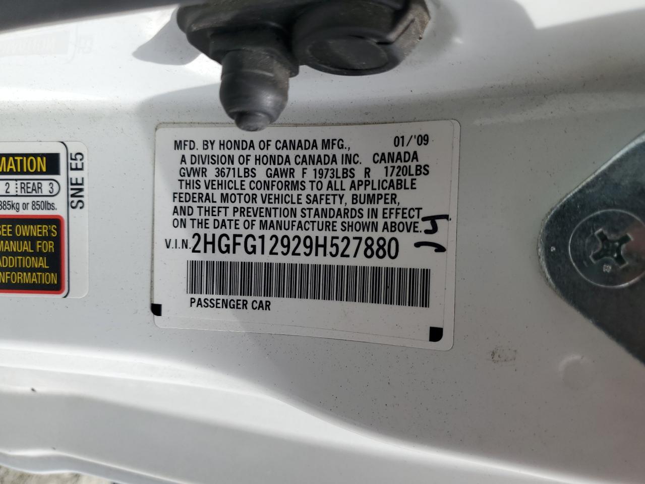 2HGFG12929H527880 2009 Honda Civic Exl