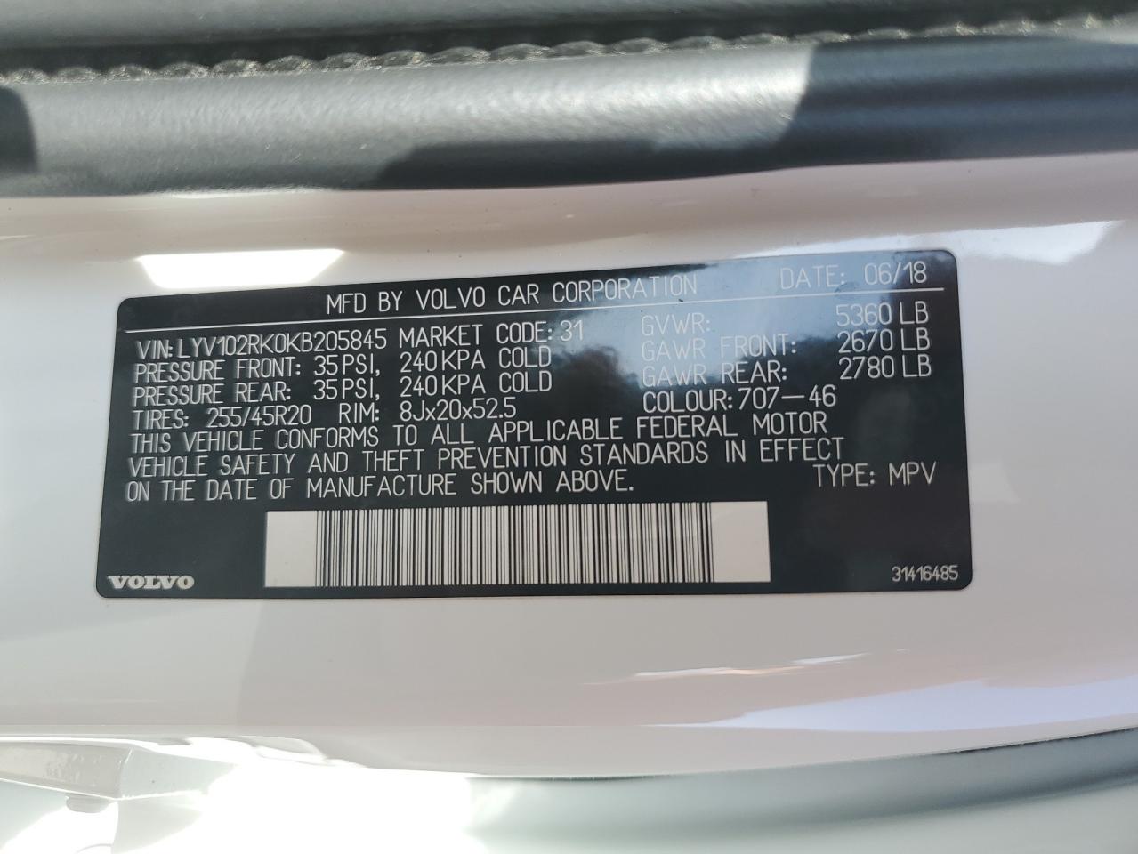 LYV102RK0KB205845 2019 Volvo Xc60 T5