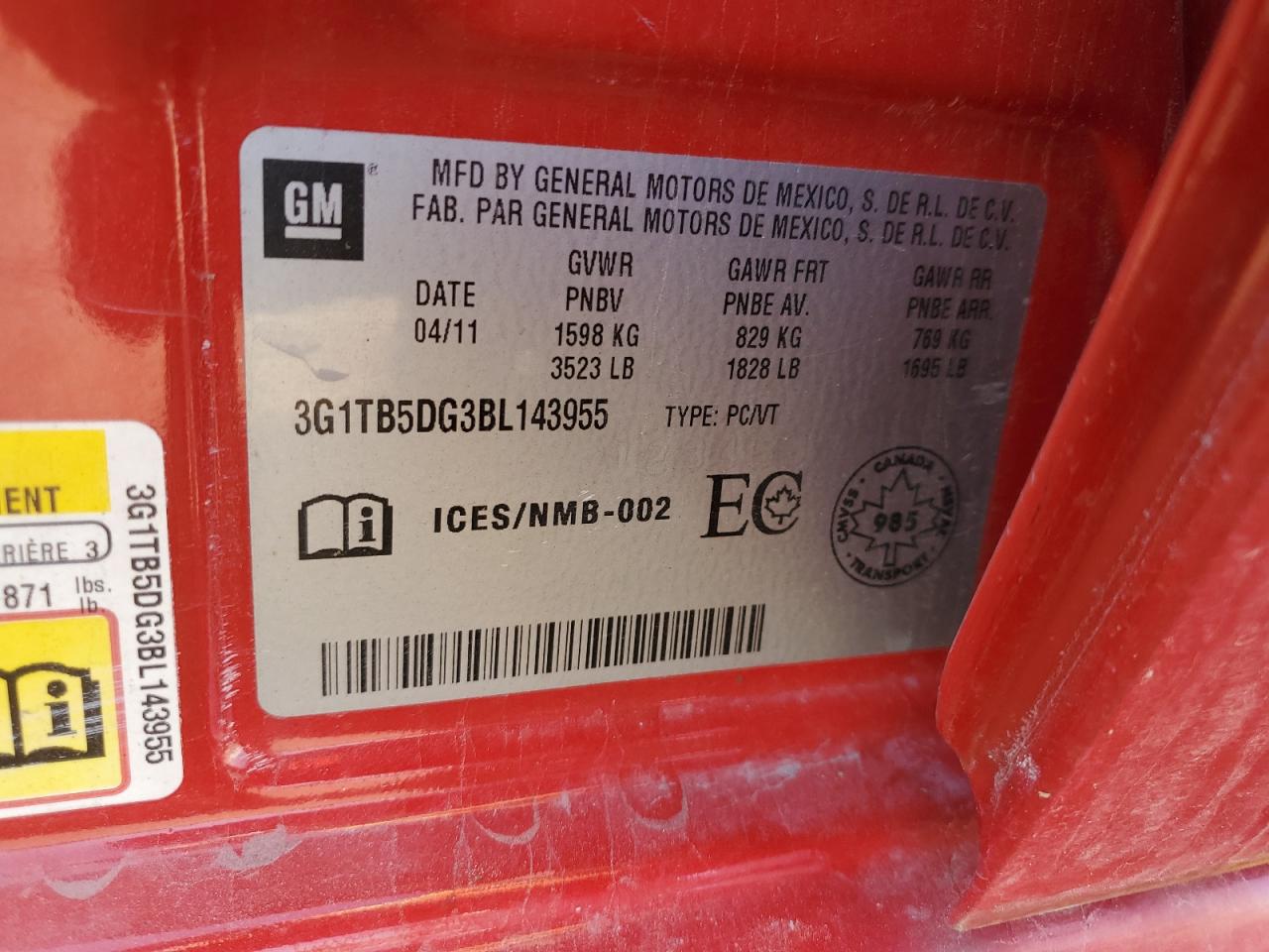 3G1TB5DG3BL143955 2011 Chevrolet Aveo Ls