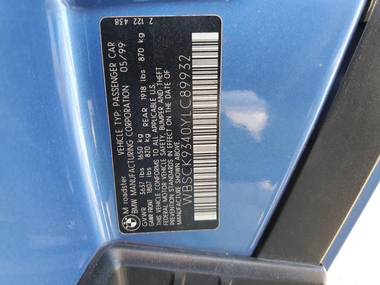 WBSCK9340YLC89932 2000 BMW M Roadster