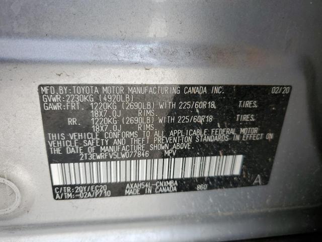 VIN 2T3EWRFV5LW077846 2020 Toyota RAV4, Xse no.13