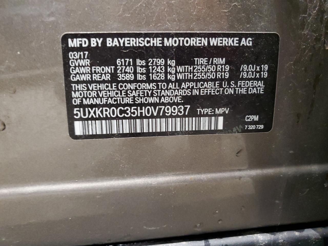 5UXKR0C35H0V79937 2017 BMW X5 xDrive35I