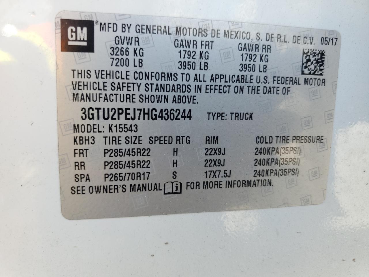 3GTU2PEJ7HG436244 2017 GMC Sierra K1500 Denali