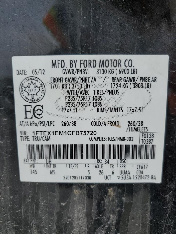 1FTEX1EM1CFB75720 2012 Ford F150 Super Cab