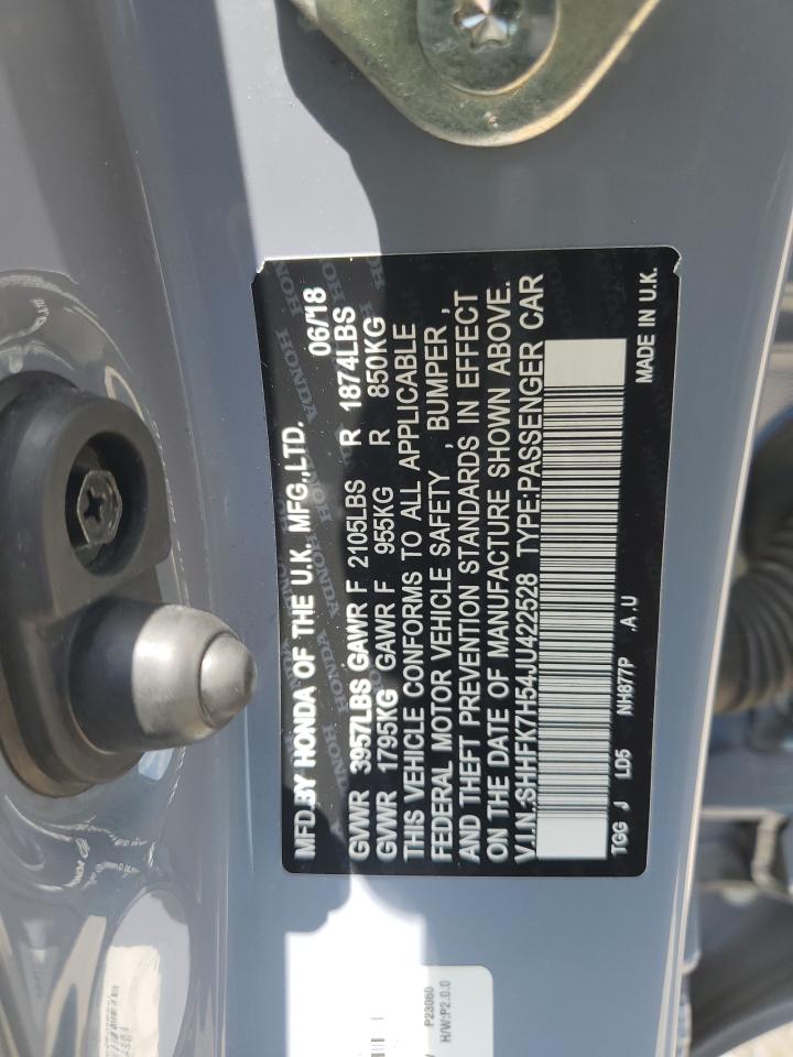 SHHFK7H54JU422528 2018 Honda Civic Ex