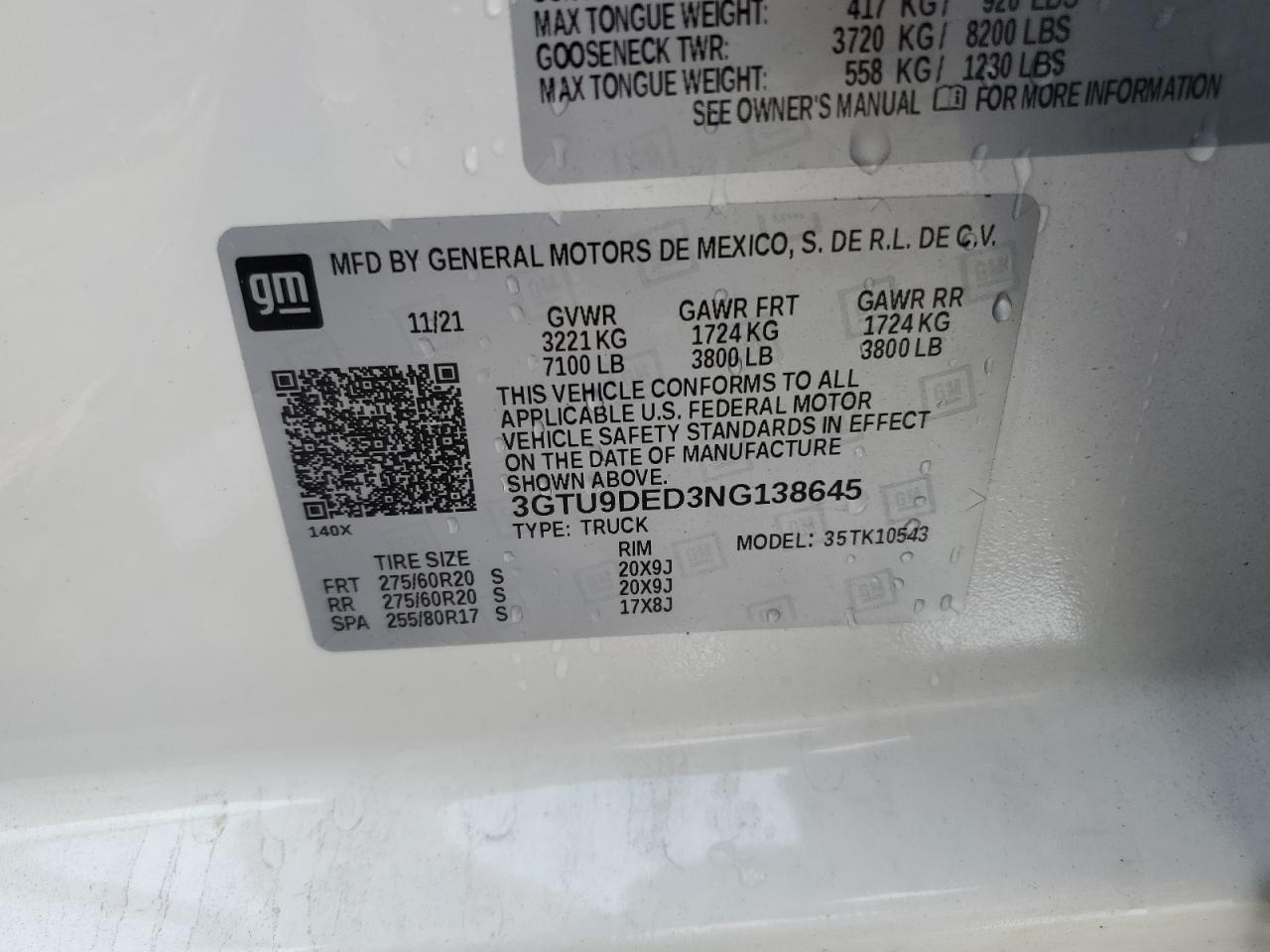 3GTU9DED3NG138645 2022 GMC Sierra Limited K1500 Slt