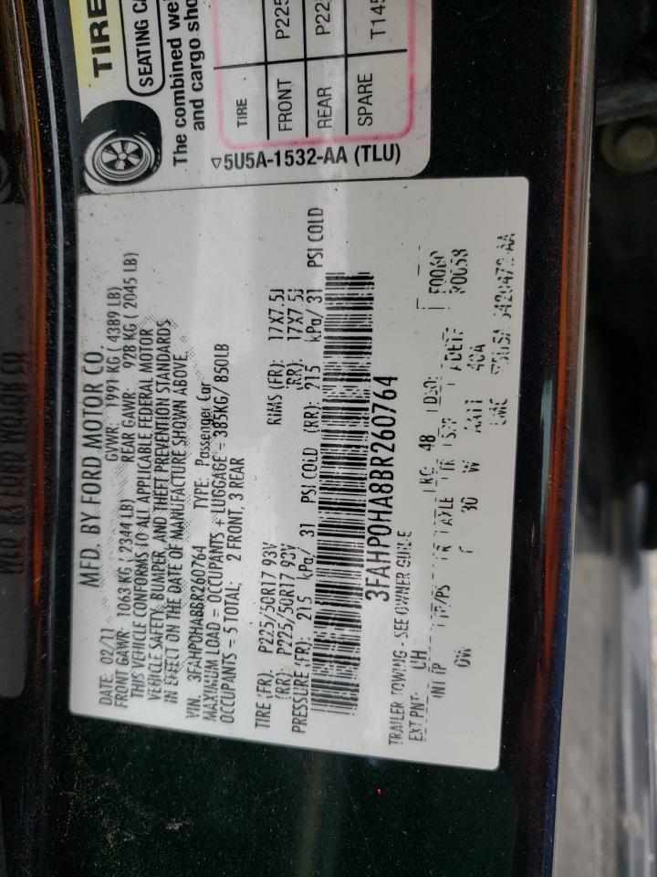 3FAHP0HA8BR260764 2011 Ford Fusion Se