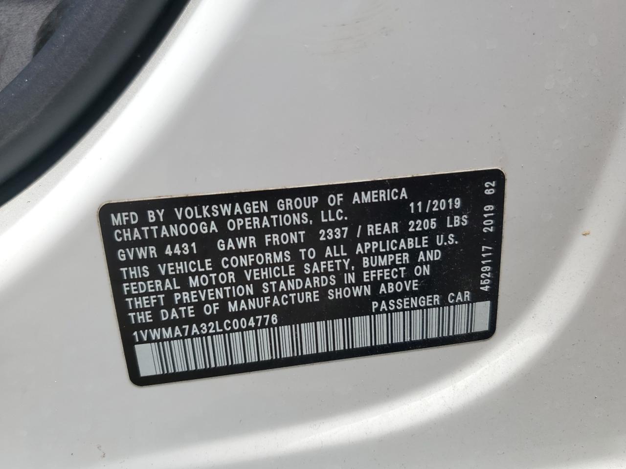 1VWMA7A32LC004776 2020 Volkswagen Passat R-Line