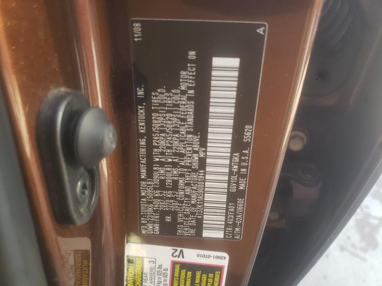 4T3ZK11A59U001944 2009 Toyota Venza