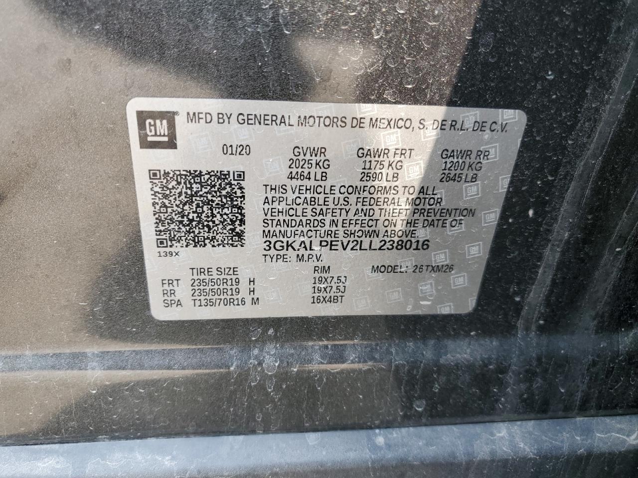 3GKALPEV2LL238016 2020 GMC Terrain Slt