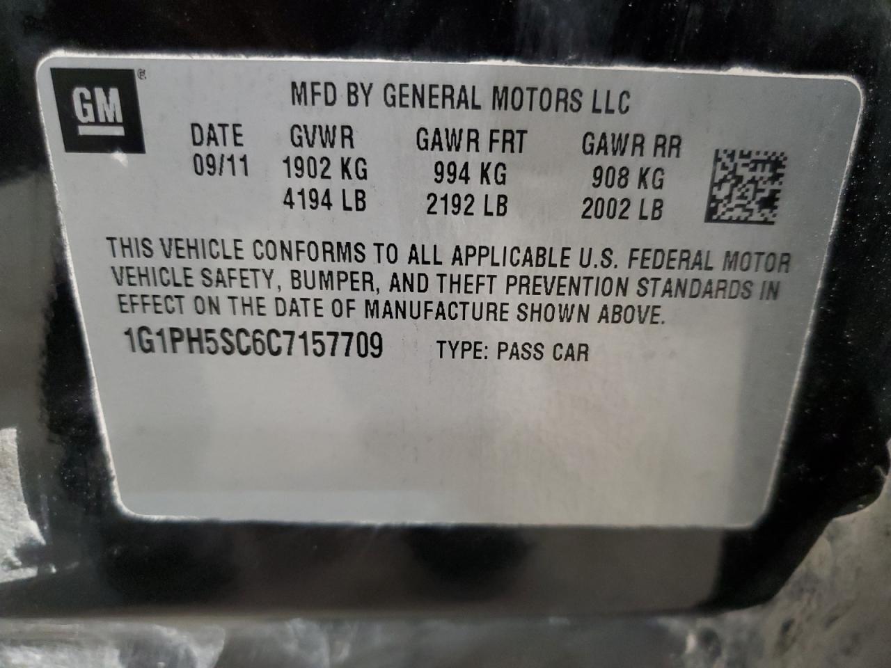 1G1PH5SC6C7157709 2012 Chevrolet Cruze Ltz