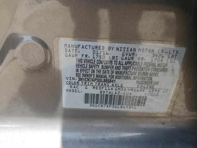 2016 Nissan Versa S VIN: 3N1CN7AP3GL865841 Lot: 55829494