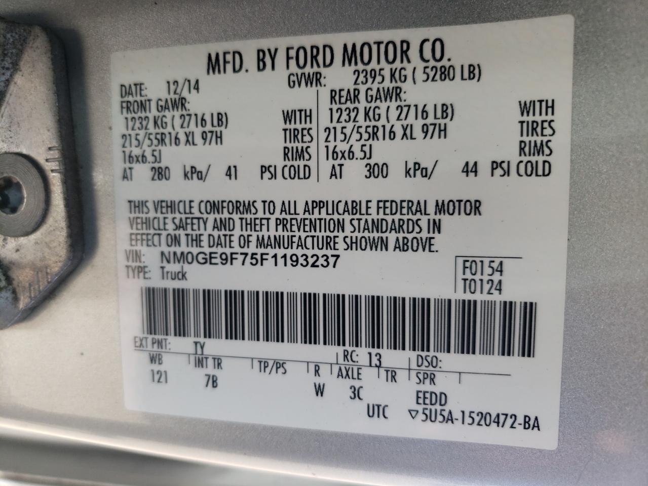 NM0GE9F75F1193237 2015 Ford Transit Connect Xlt