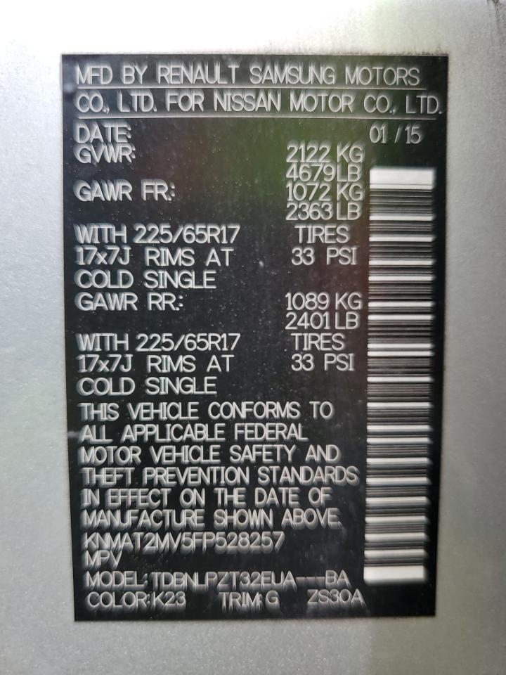 KNMAT2MV5FP528257 2015 Nissan Rogue S