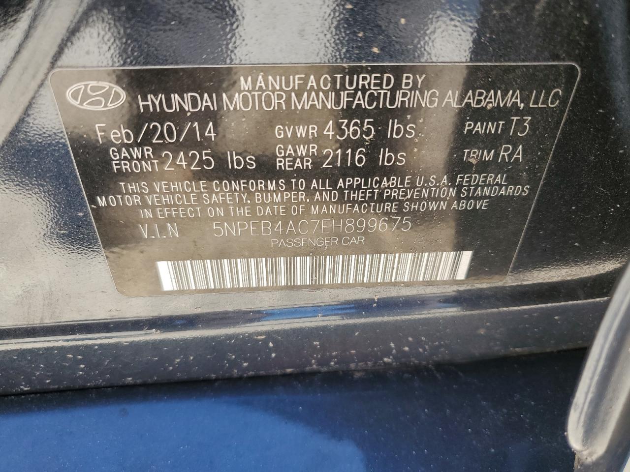 5NPEB4AC7EH899675 2014 Hyundai Sonata Gls