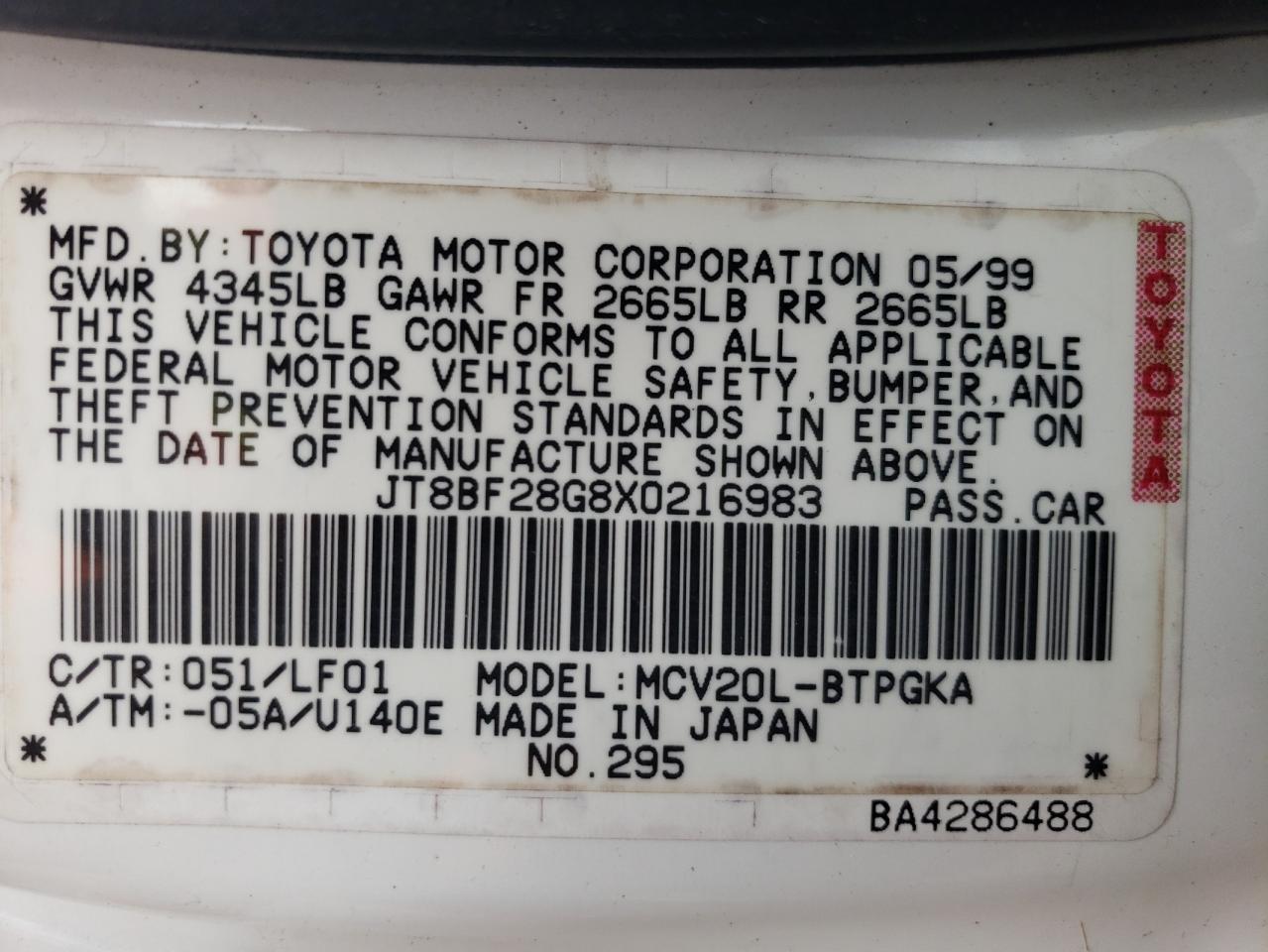 JT8BF28G8X0216983 1999 Lexus Es 300