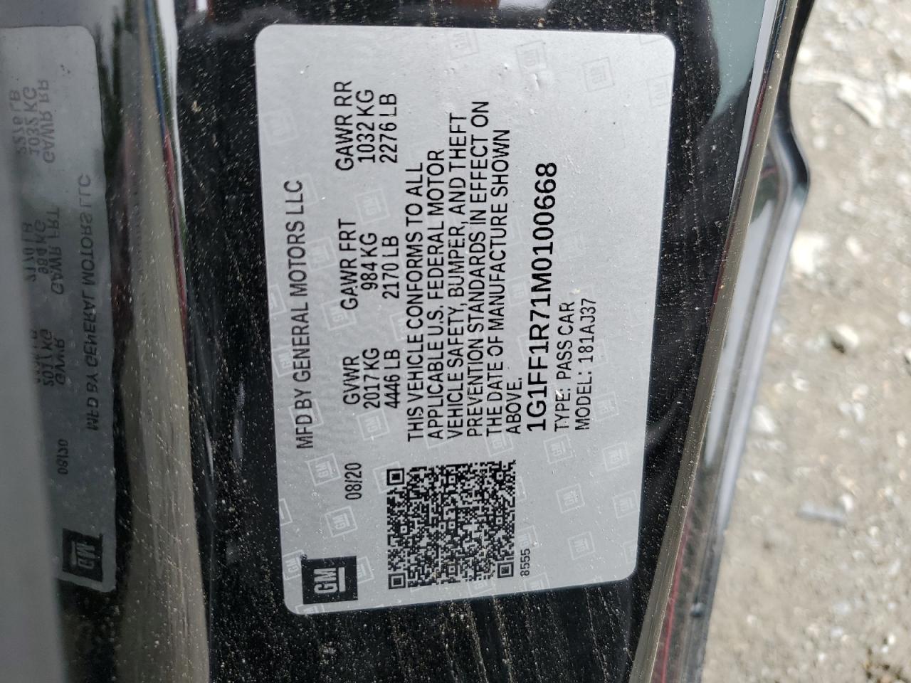 1G1FF1R71M0100668 2021 Chevrolet Camaro Lz