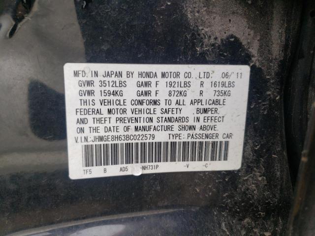 2011 Honda Fit Sport VIN: JHMGE8H63BC022579 Lot: 56324154