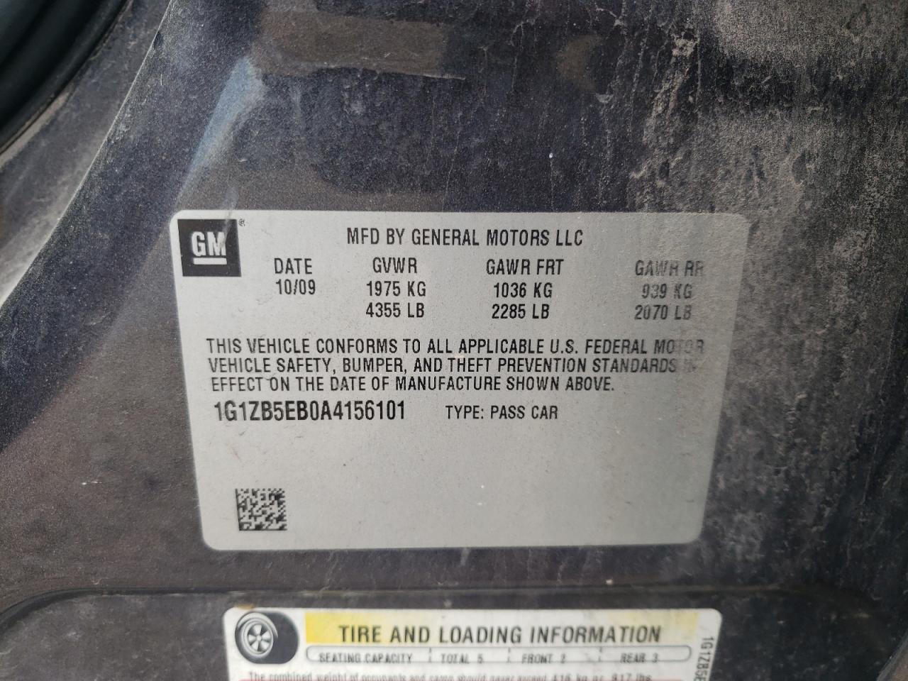 1G1ZB5EB0A4156101 2010 Chevrolet Malibu Ls