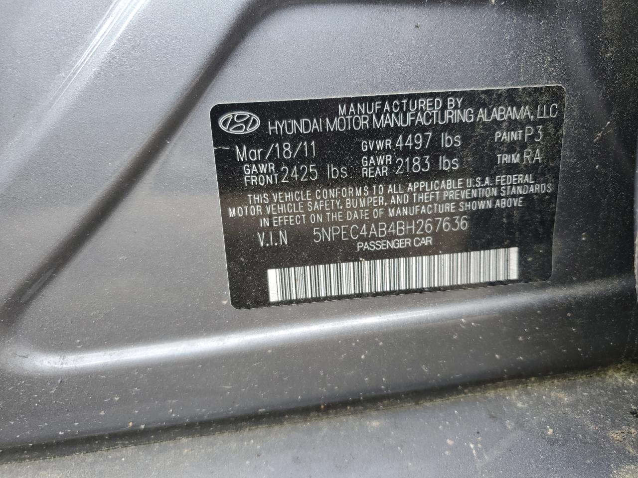 5NPEC4AB4BH267636 2011 Hyundai Sonata Se