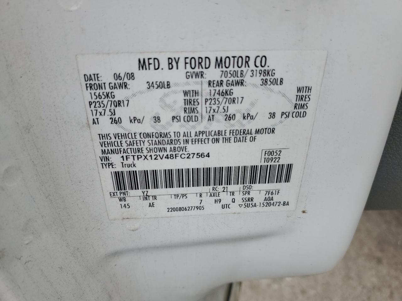 1FTPX12V48FC27564 2008 Ford F150