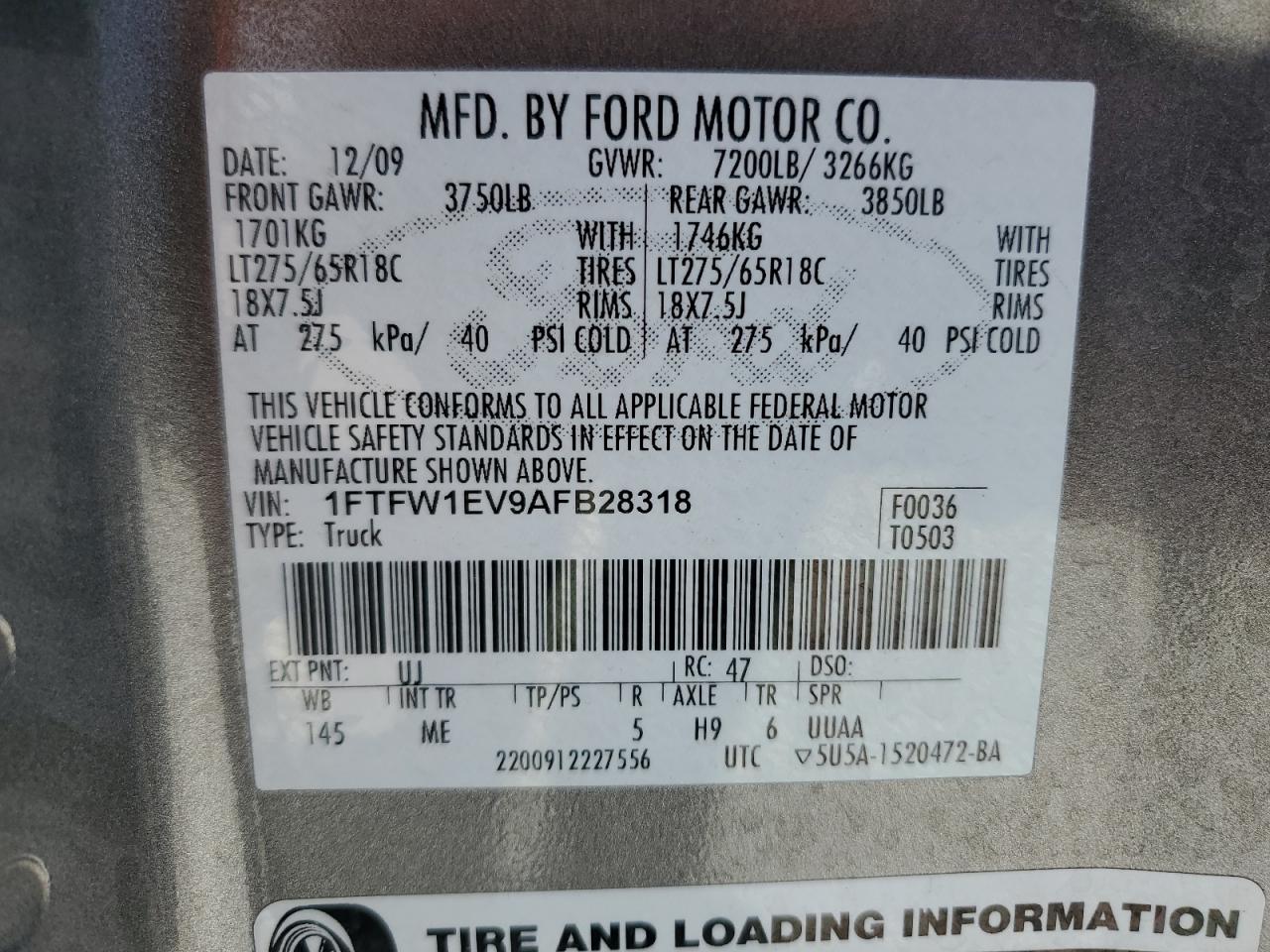 1FTFW1EV9AFB28318 2010 Ford F150 Supercrew