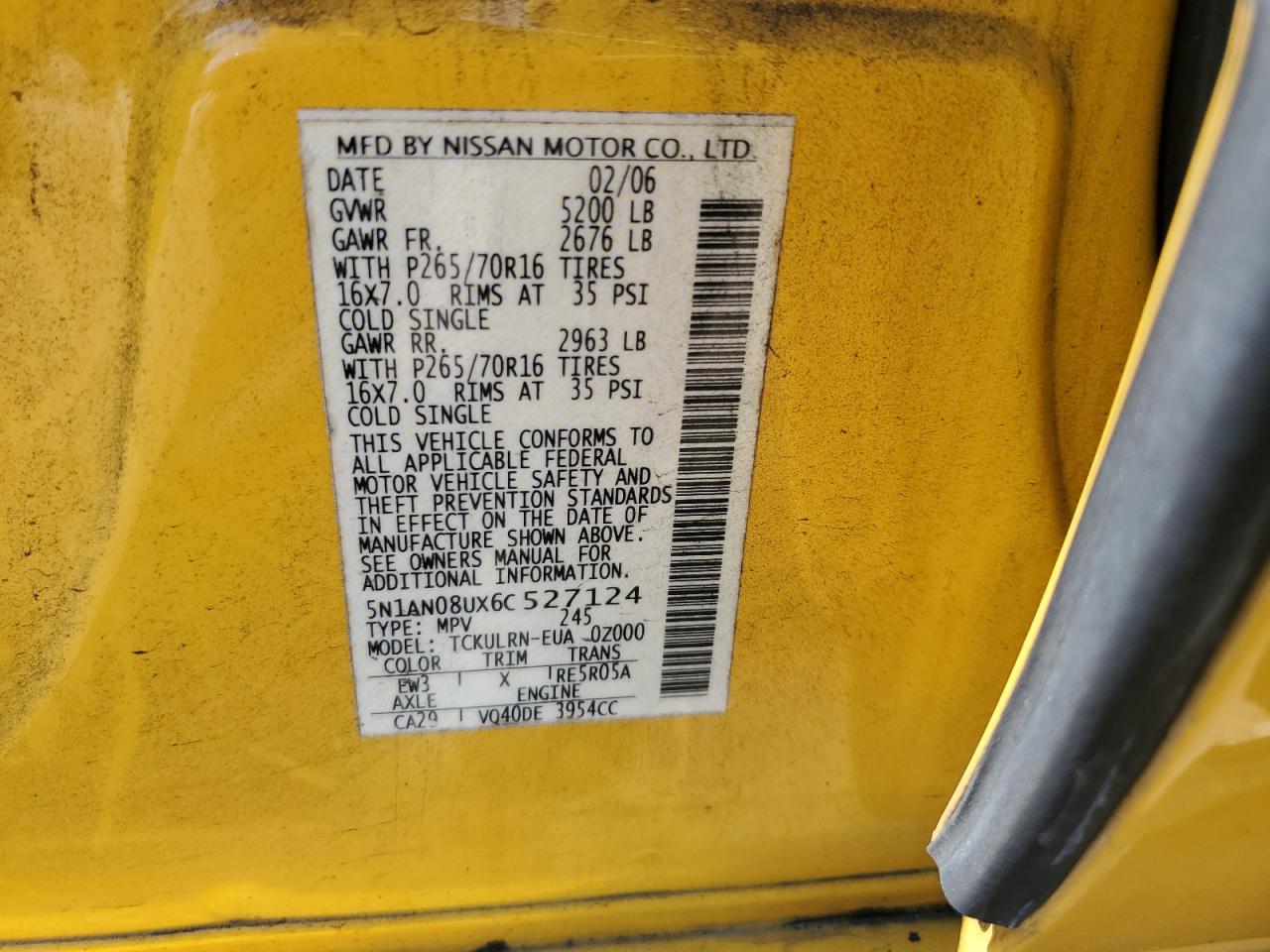 5N1AN08UX6C527124 2006 Nissan Xterra Off Road