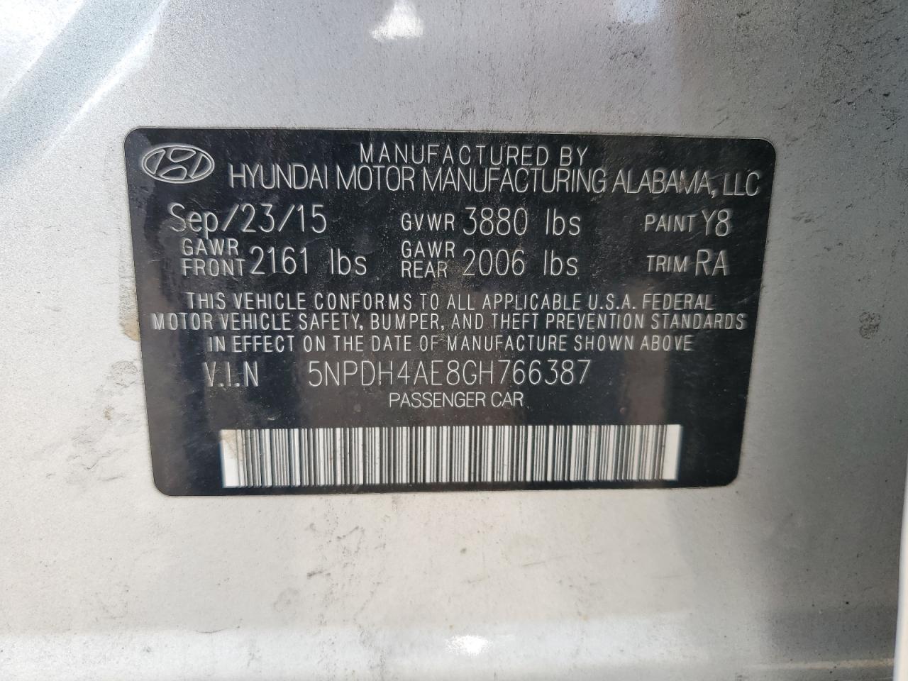 5NPDH4AE8GH766387 2016 Hyundai Elantra Se