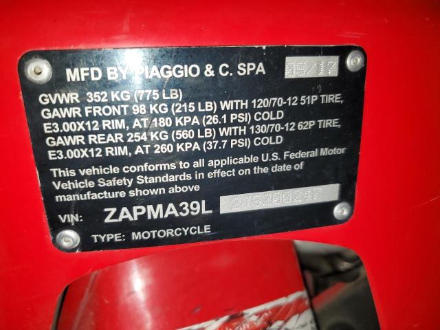 2018 VESPA GTS 300 SU ZAPMA39L2J5200247