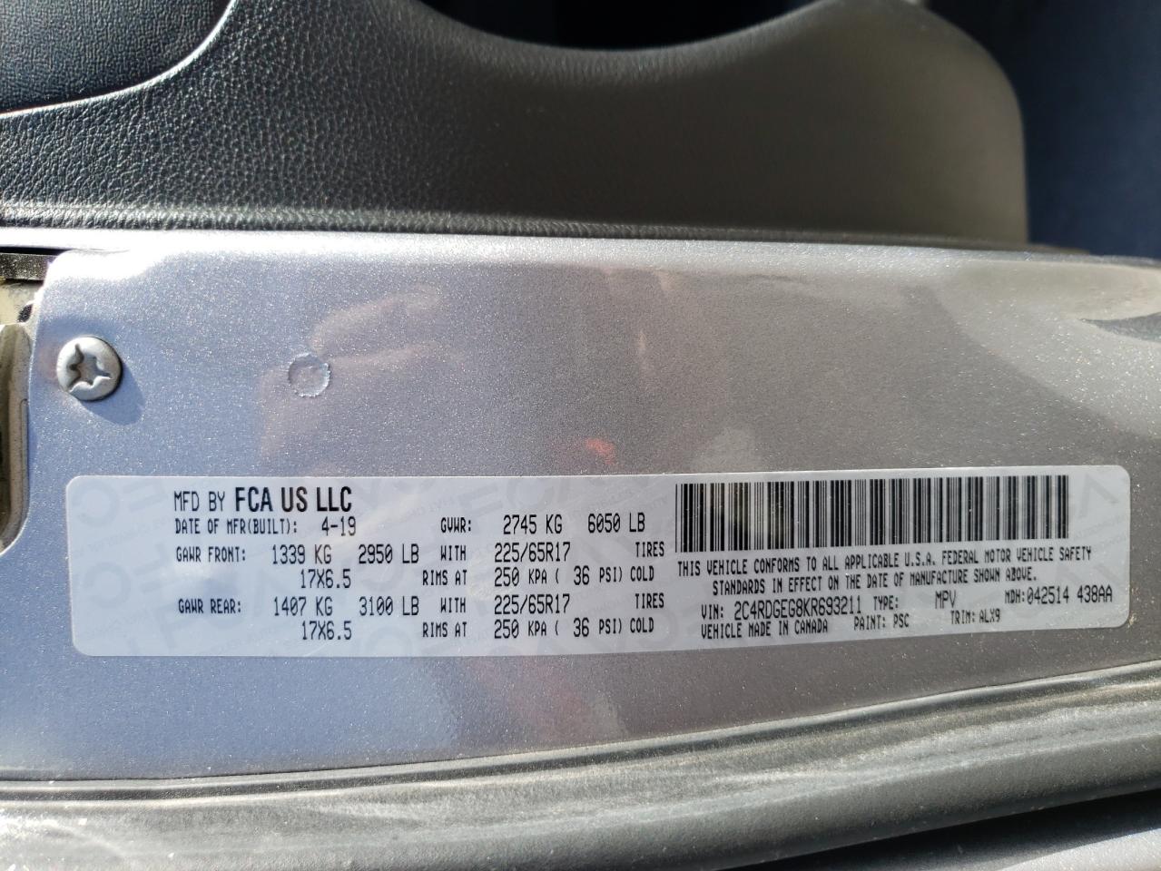 2C4RDGEG8KR693211 2019 Dodge Grand Caravan Gt