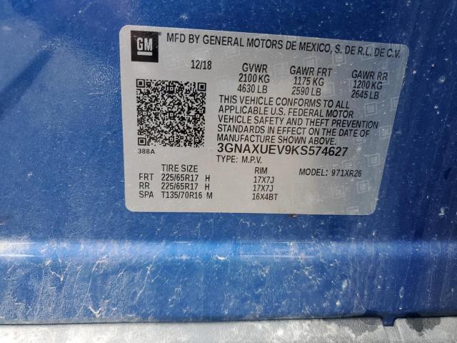 2019 Chevrolet Equinox Lt VIN: 3GNAXUEV9KS574627 Lot: 56127644