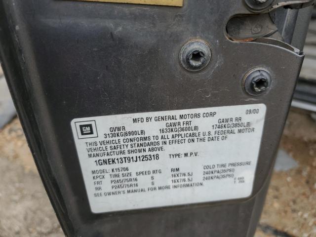 2001 Chevrolet Tahoe K1500 VIN: 1GNEK13T91J125318 Lot: 54620604