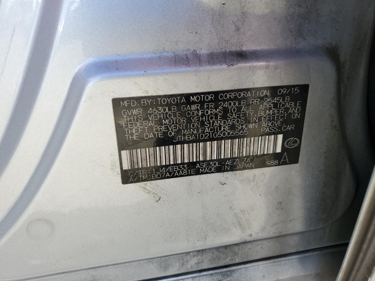 JTHBA1D21G5005565 2016 Lexus Is 200T