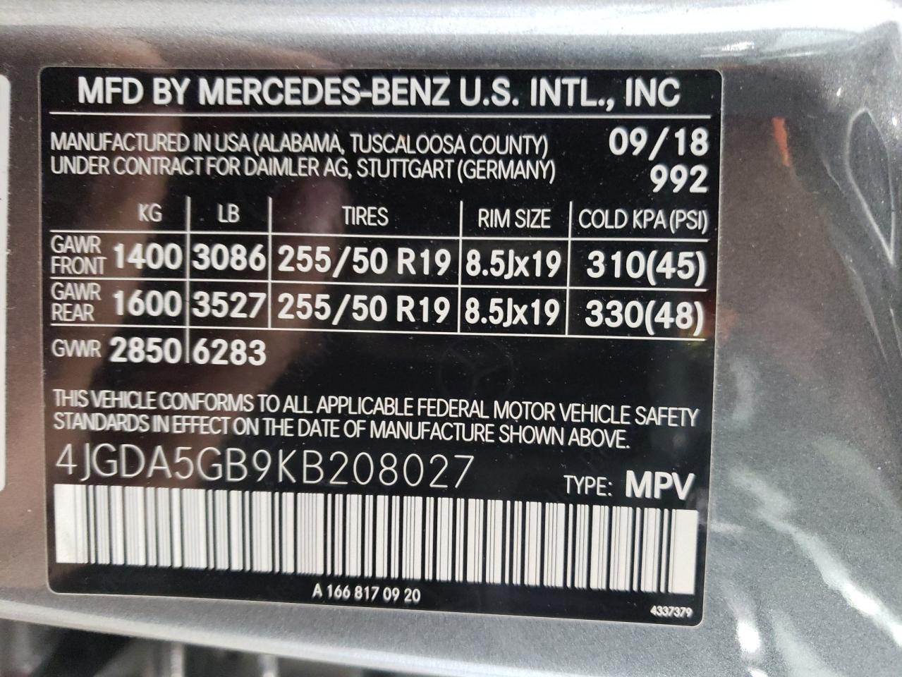 4JGDA5GB9KB208027 2019 Mercedes-Benz Gle 400 4Matic