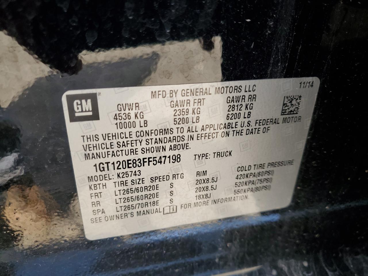 1GT120E83FF547198 2015 GMC Sierra K2500 Denali