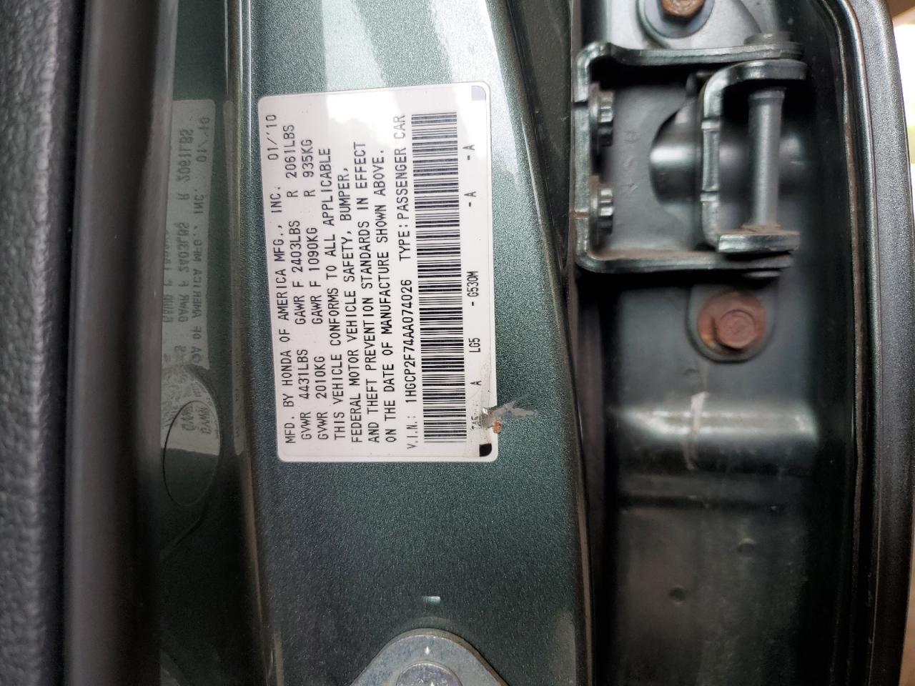 1HGCP2F74AA074026 2010 Honda Accord Ex