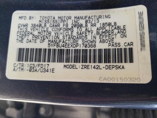 2013 Toyota Corolla Base VIN: 5YFBU4EEXDP170368 Lot: 55002864