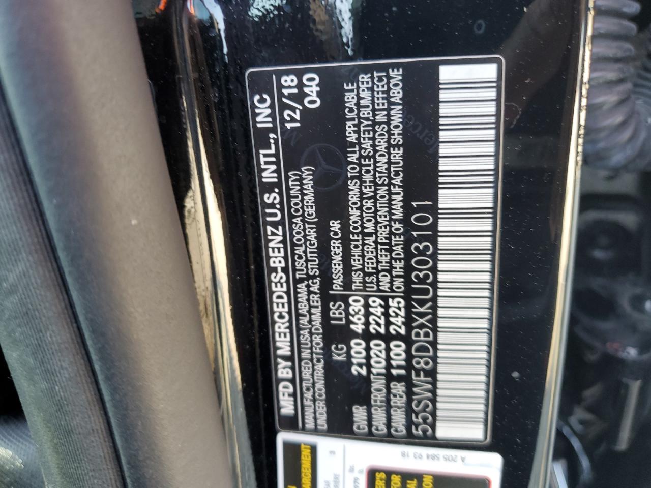 55SWF8DBXKU303101 2019 Mercedes-Benz C 300