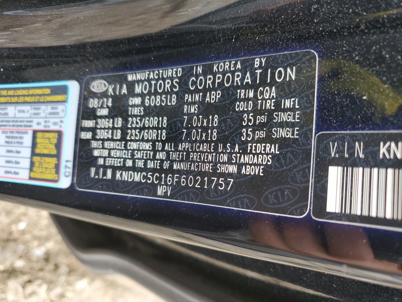 KNDMC5C16F6021757 2015 Kia Sedona Ex