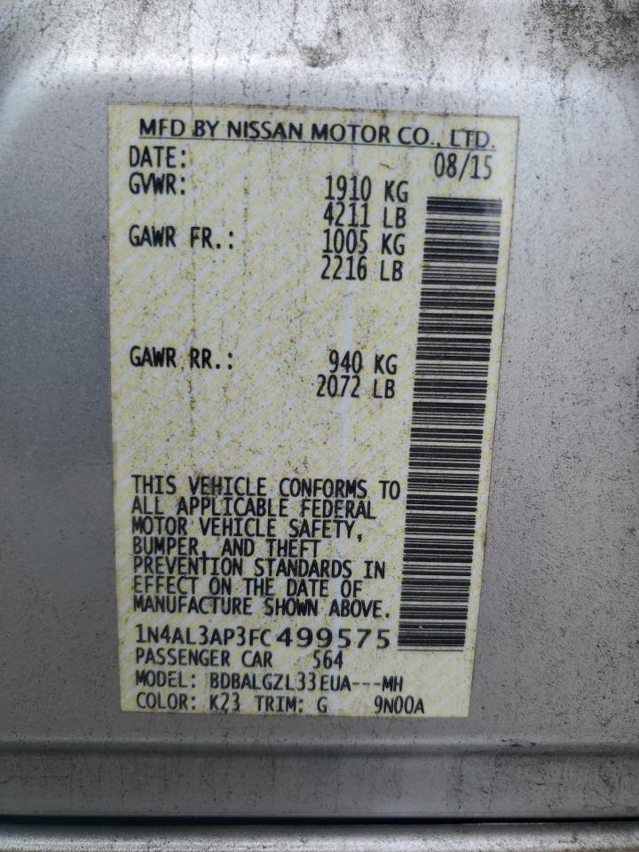 2015 Nissan Altima 2.5 vin: 1N4AL3AP3FC499575