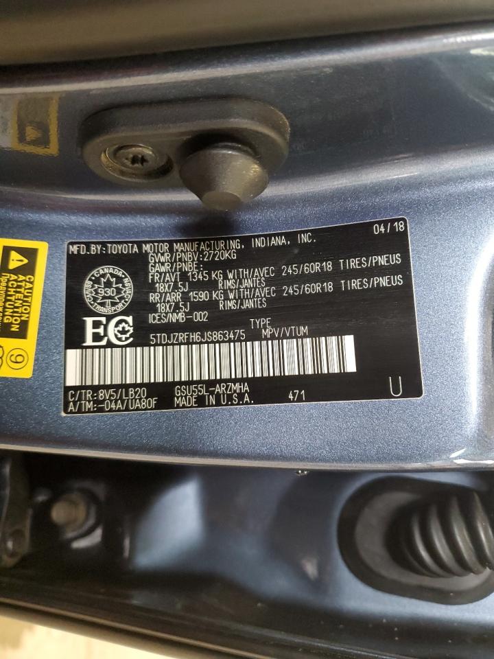 5TDJZRFH6JS863475 2018 Toyota Highlander Se