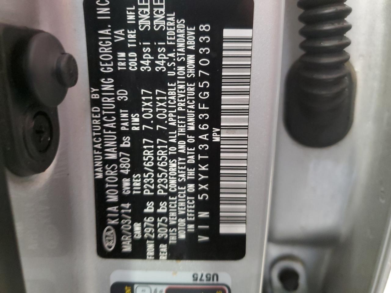 5XYKT3A63FG570338 2015 Kia Sorento Lx